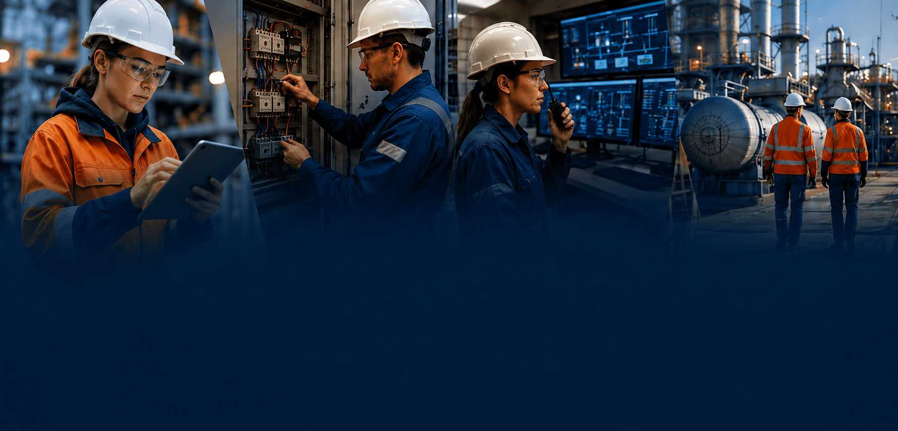 Energy industry technicians at work in a technical industrial environment