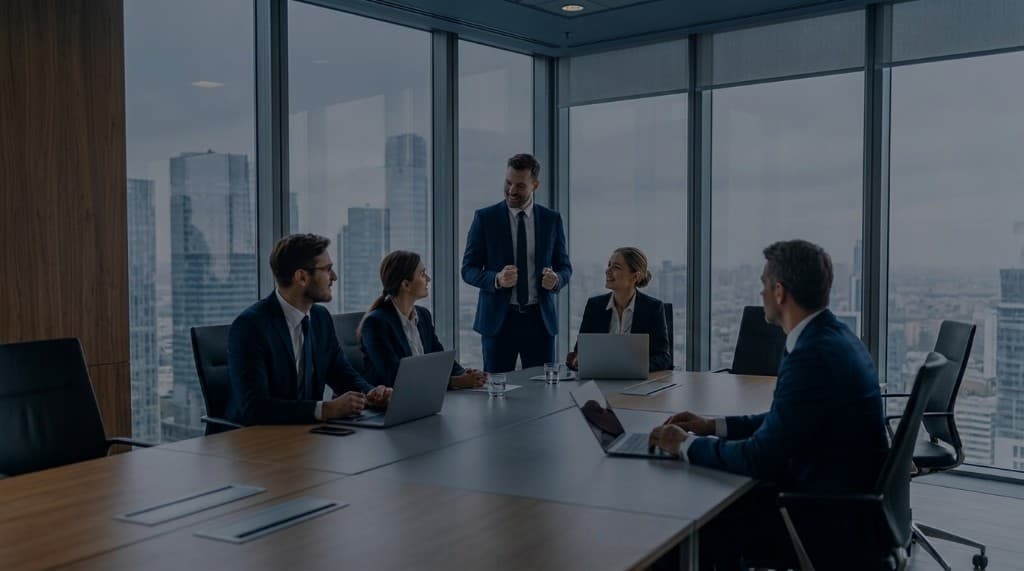 Energy professionals in a panel interview around a conference table