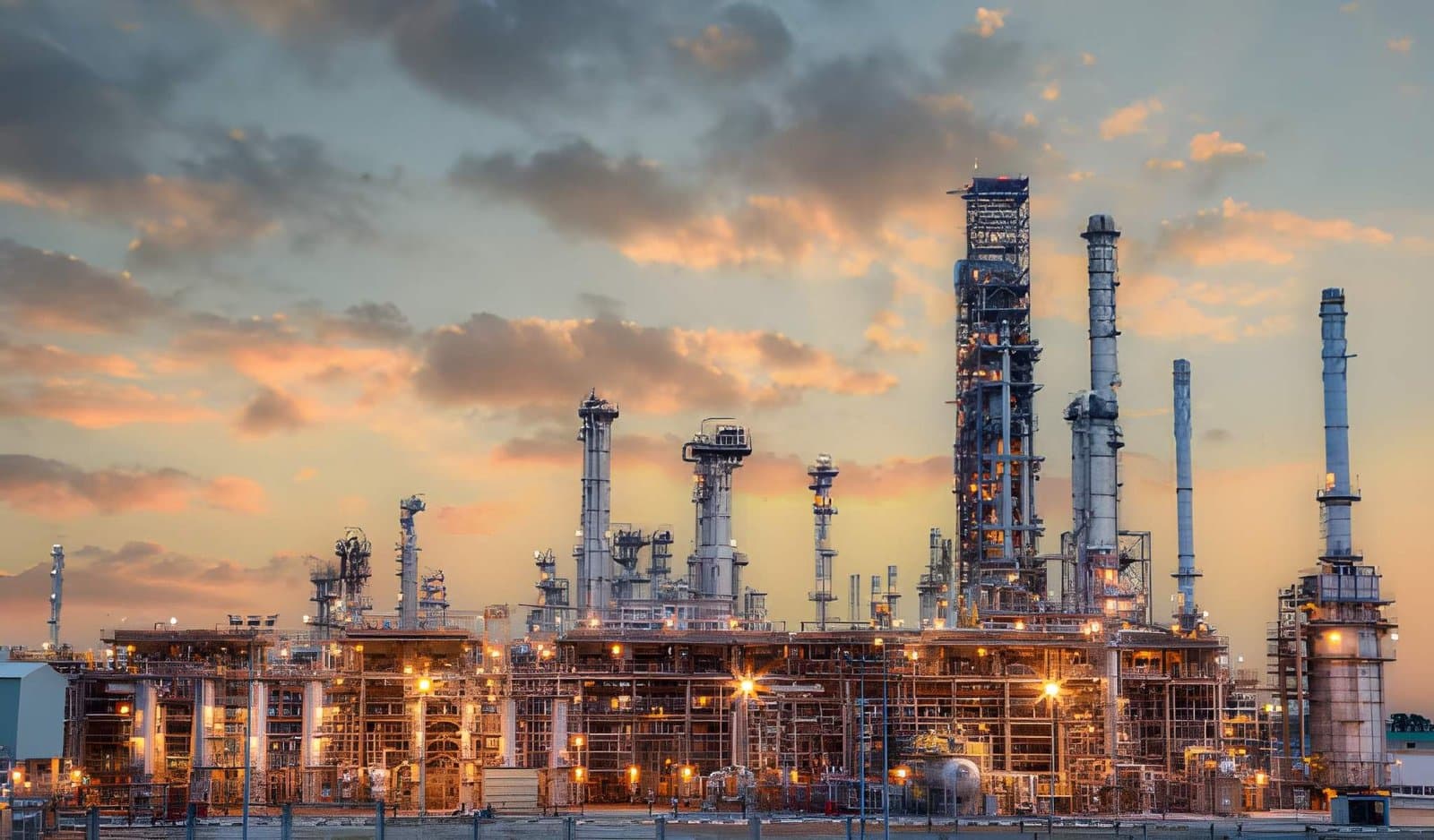 Oil refinery and petrochemical plant at dusk — Saudi Arabia energy industry recruitment